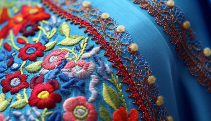 Vibrant silk dress with ornate embroidery showcases East Asian culture generated by AI