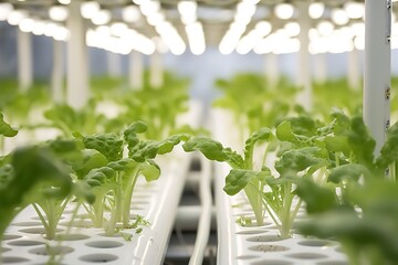 Plant green lettuce, fresh green organic vegetables using a hydroponic growing system in a greenhouse with the latest technology. Vegetable plants with soilless cultivation. generative AI