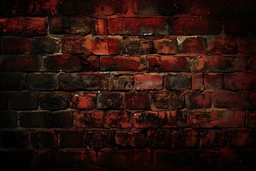 Old dark red brick wall background, wide panorama of masonry. large red brick wall texture in dark...