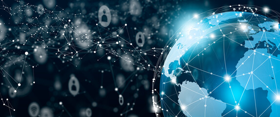 Global Social Network and Business Connection Concept. Illustration of World and Network. Future of the internet and technology. Copy space.