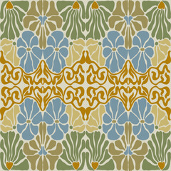 Groovy floral seamless tile in Matisse vibes. Trendy Naive Floral Vector Background in 1970s. Art deco pattern. Can be used for Print on fabric, wrapping paper, wallpaper.
