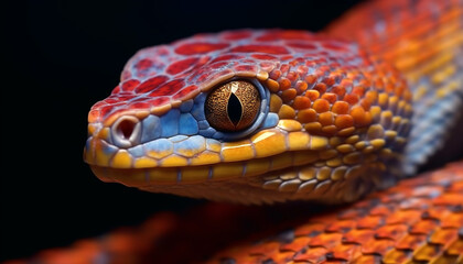 Fototapeta premium A yellow viper dangerous spiral scales in tropical rainforest generated by AI