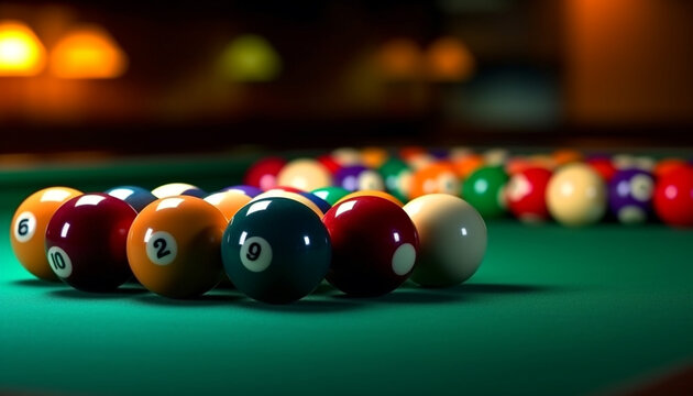 Playing snooker, aiming for success, in a colorful pool hall generated by AI