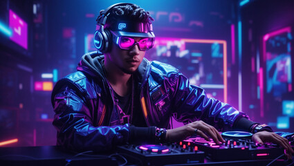 Obraz na płótnie Canvas A portrait of a cyberpunk DJ inspired by Ready Player