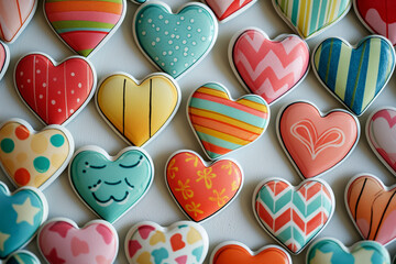 Fototapeta premium Decoration of colorful hearts, stars and flowers. Celebration with a fun background – holiday illustration design for a festive party theme.