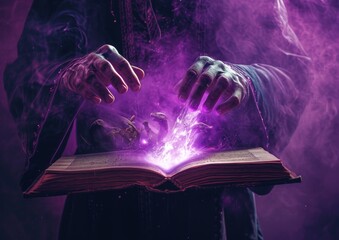 Person Holding Book With Purple Light Emitting From It