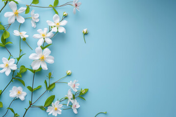 Spring background; fresh flower on blue background. 