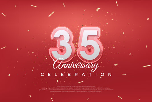 Modern design for 35th anniversary celebration. with golden color on red background. Premium vector for poster, banner, celebration greeting.