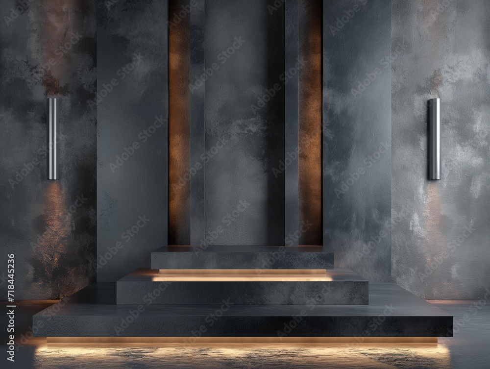 Poster 3d empty product display podium designed for presentations. contemporary design podium with contrast