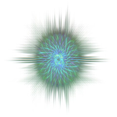 An abstract cut out transparent iridescent star burst design element.