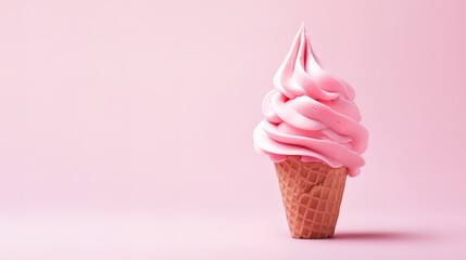 Rows of sweet ice cream in a cone With various flavors and various colors in the photo over a pink background. generative AI - obrazy, fototapety, plakaty