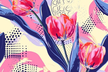 Abstract modern vivid floral motif for surface design.