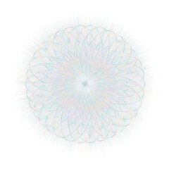 An abstract cut out transparent iridescent star burst design element.