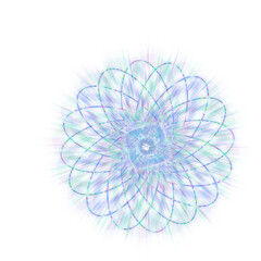 An abstract cut out transparent iridescent star burst design element.