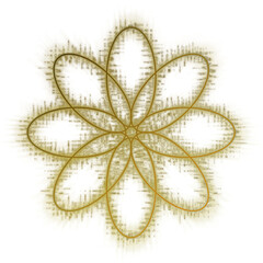 An abstract cut out transparent golden star burst design element.