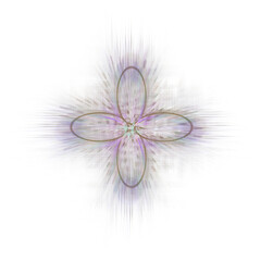 An abstract cut out transparent iridescent star burst design element.