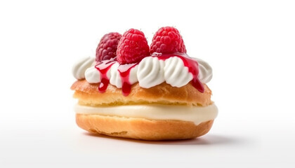 Freshly baked gourmet dessert with raspberry and strawberry decoration on top generated by AI
