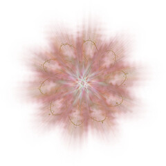 An abstract cut out transparent iridescent star burst design element.