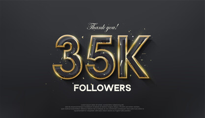 Golden line thank you 35k followers, with a luxurious and elegant gold color.