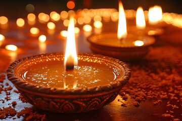 Illuminated Diyas Amidst Decorations