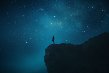 Man looking at stars from mountain