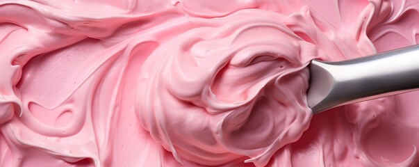Pink ice cream with a sweet strawberry flavor that is wavy and textured. generative AI