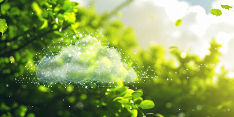 an abstract background on the theme of nature, branches, luminous cloud, bokeh effect, environment, ecology, green