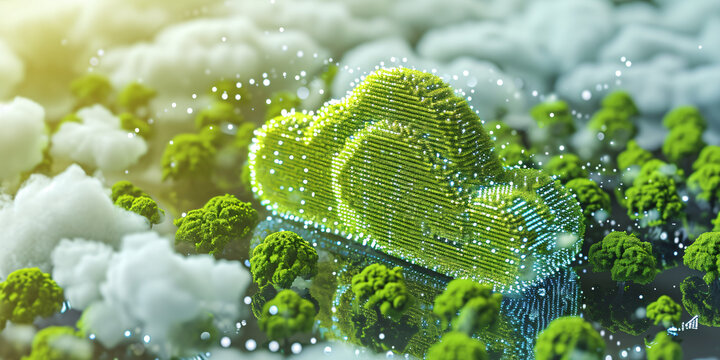 cloud in a green background of nature, data, technology, storage