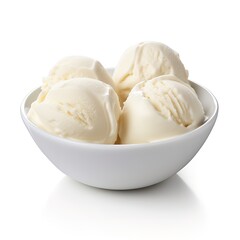 Fototapeta na wymiar Vanilla ice cream in a white bowl in the photo on a white background. generative AI