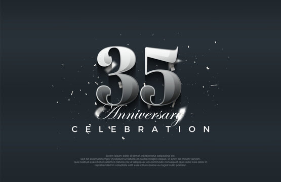 Silver metallic shiny 35th anniversary celebration vector design. Premium vector background for greeting and celebration.