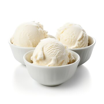 Vanilla ice cream in a white bowl in the photo on a white background. generative AI
