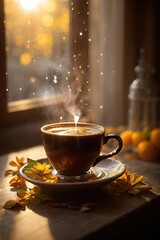 Obraz premium AI-Generated Morning Latte - Aromatherapy in a Cup with Tranquil Steam