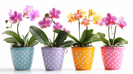Obraz premium Orchid in colorful pot isolated