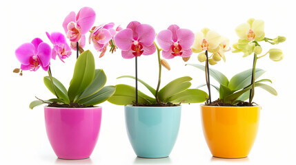 Orchid in colorful pot isolated