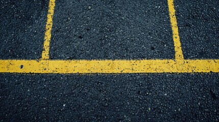 Fototapeta premium Image of dark asphalt road with yellow line from top view. Ffull frame textured background of black asphalt. Detail of yellow line on black asphalt painted.