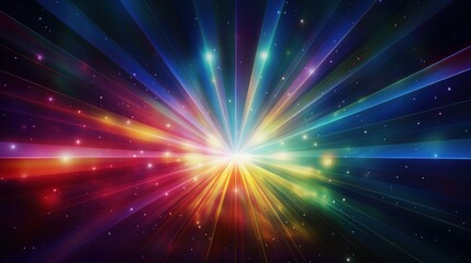 Fototapeta premium A Prism Rainbow Light on dark Background Overlay Crystal flare abstract effect Holographic sunlight reflection wallpaper colorful glare bokeh AI generated