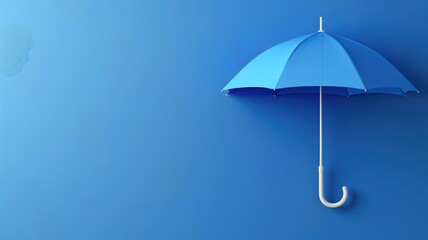 A blue umbrella against a matching blue background with a subtle texture