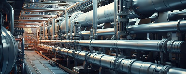 A room in the factory with large pipes. generative AI