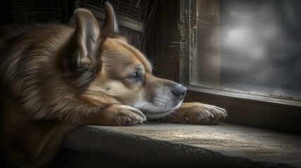 A dog looking wistfully out a window
