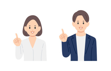 指差しのポーズをするビジネスパーソン男女のセット【人物ベクターイラスト素材】