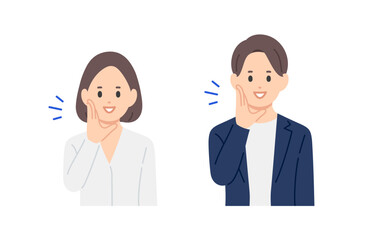 呼びかけのポーズをするビジネスパーソン男女のセット【人物ベクターイラスト素材】