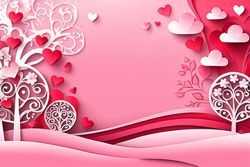 Abstract Valentine's day banner, frame, border background, Valentine day banner design for use. paper cut style.