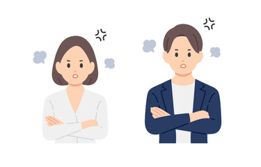 Obraz premium 怒るポーズをするビジネスパーソン男女のセット【人物ベクターイラスト素材】