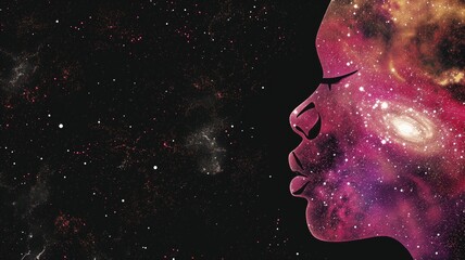 Obraz na płótnie Canvas Silhouette of a woman's profile with a cosmic background
