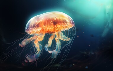 A jellyfish swimming in the ocean. generative AI