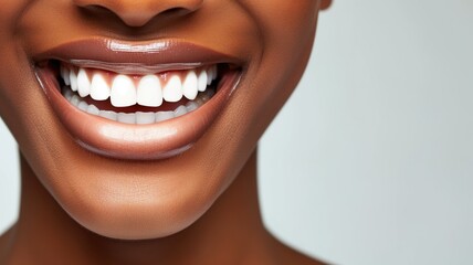 Naklejka premium Close-up of a woman's bright smile showcasing white teeth