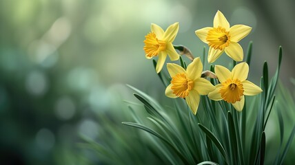 Daffodils with a blurred green background