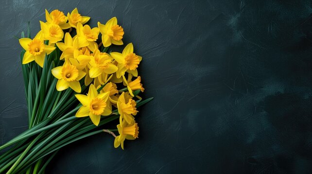 A bunch of yellow daffodils on a textured dark background