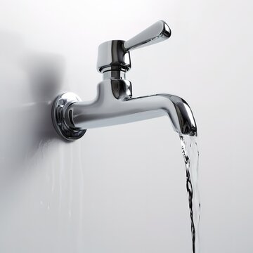 Stainless steel faucet With flowing water in photo on white Background. generative AI