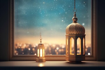 Eid mubarak and ramadan kareem greetings with islamic lantern and mosque. Eid al fitr background